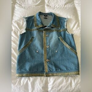 Versace Jeans Couture Blue Denim Distressed Sleeveless Vest Size Medium.